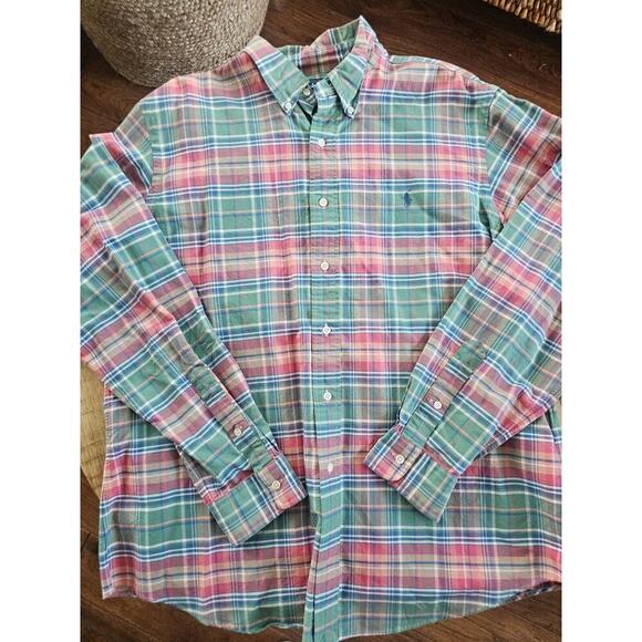 Ralph Lauren Custom Fit Plaid Button Down Shirt Men's Size XL Preppy Nautical - Picture 1 of 13